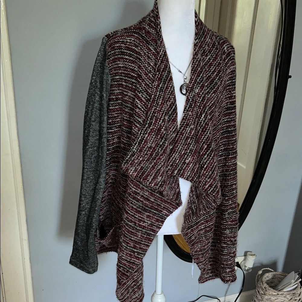Lucky Brand Red and Gray Striped Cardigan - Picture 2 of 7